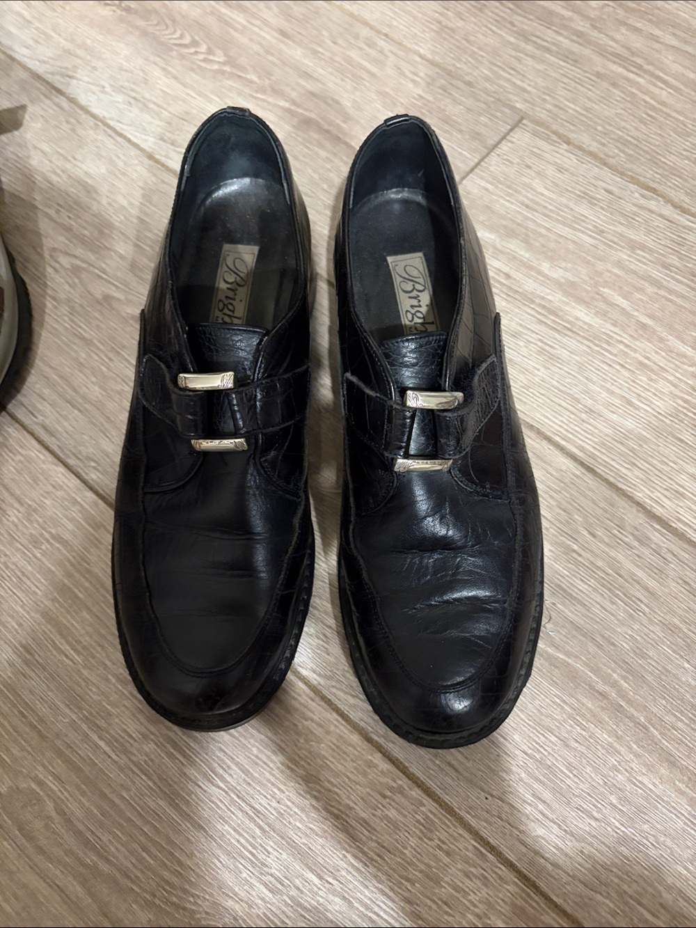 Brighton Black Leather Slip-On Loafers with Silver Accents